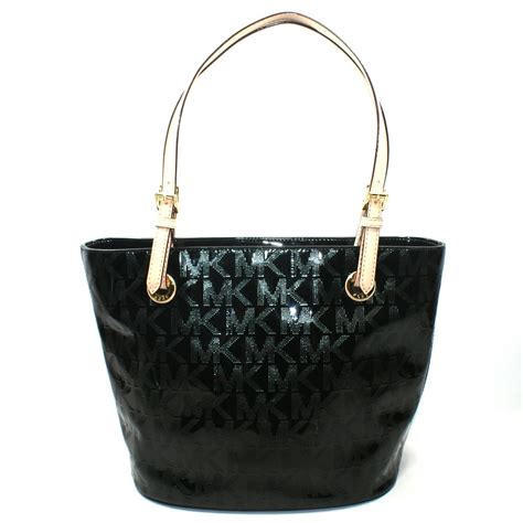 michael kors black with black hardware|Michael Kors black patent tote.